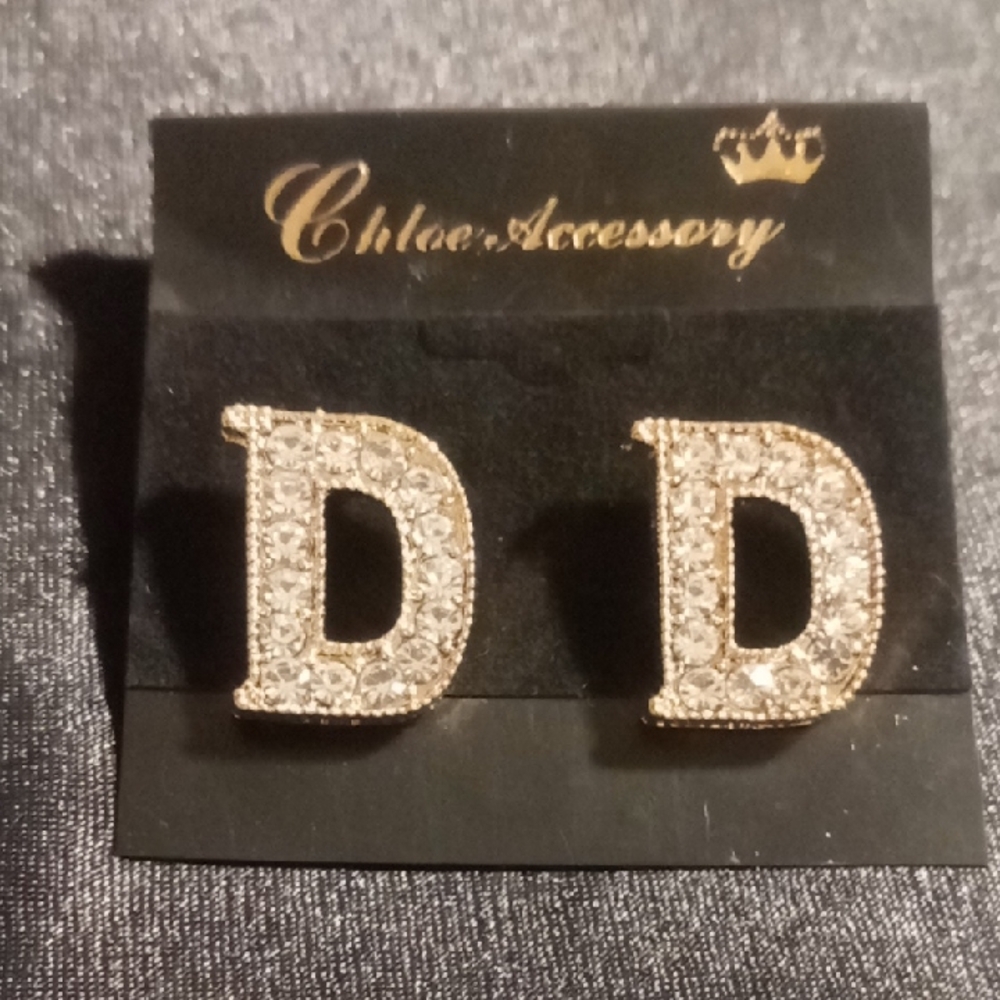 Chloe Accessory Gold Tone and Crystal Initial D Earrings.